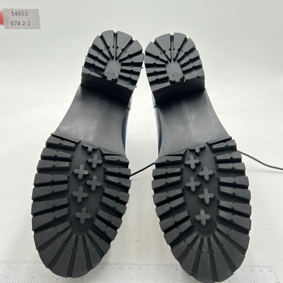 YDN Blue Round Toe Lug Sole Trendy Lace Up Chunky Low Heel Combat Ankle Boots - Picture 7 of 8